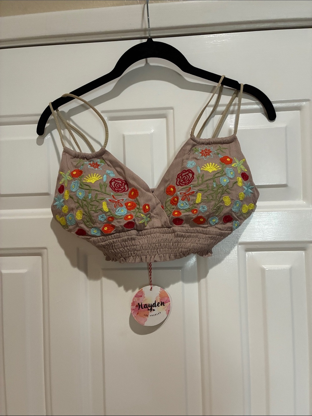 Hayden Los Angeles Taupe multi color Floral Embroidered Bralette